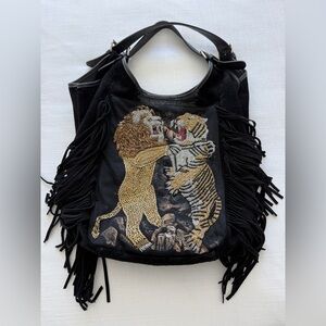 Stefano Ghilardi Black Embroidered Animal Shoulder Bag